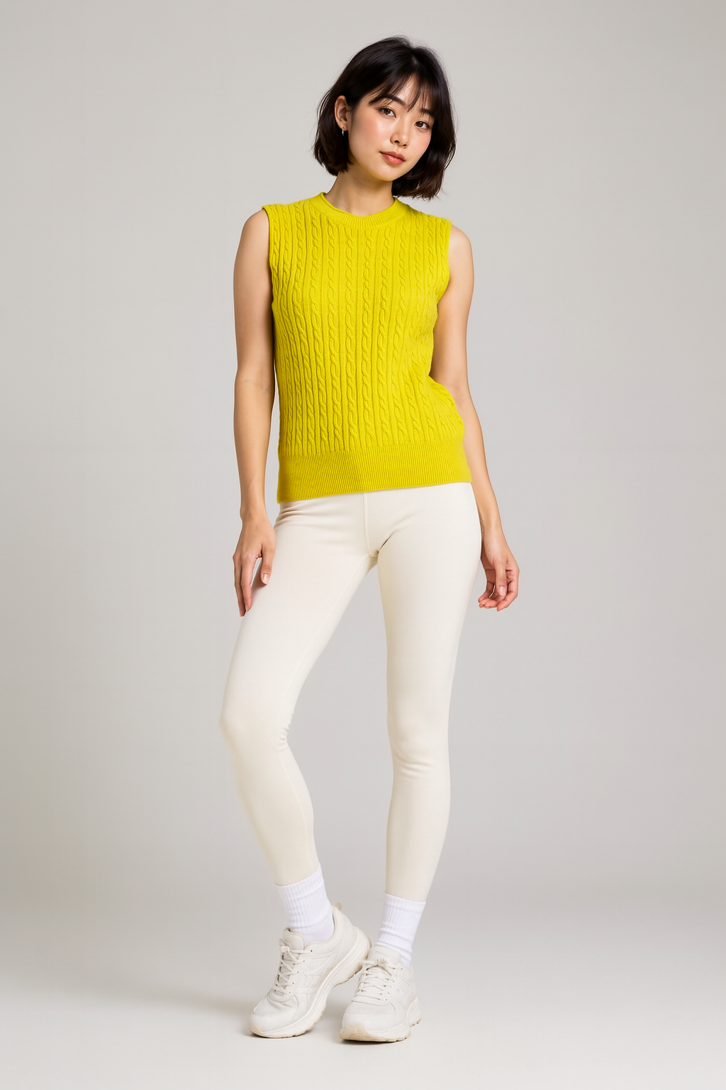 Guest in Residence 100% Cashmere Cable Knit Sweater Vest Yellow Crewneck Sleeveless