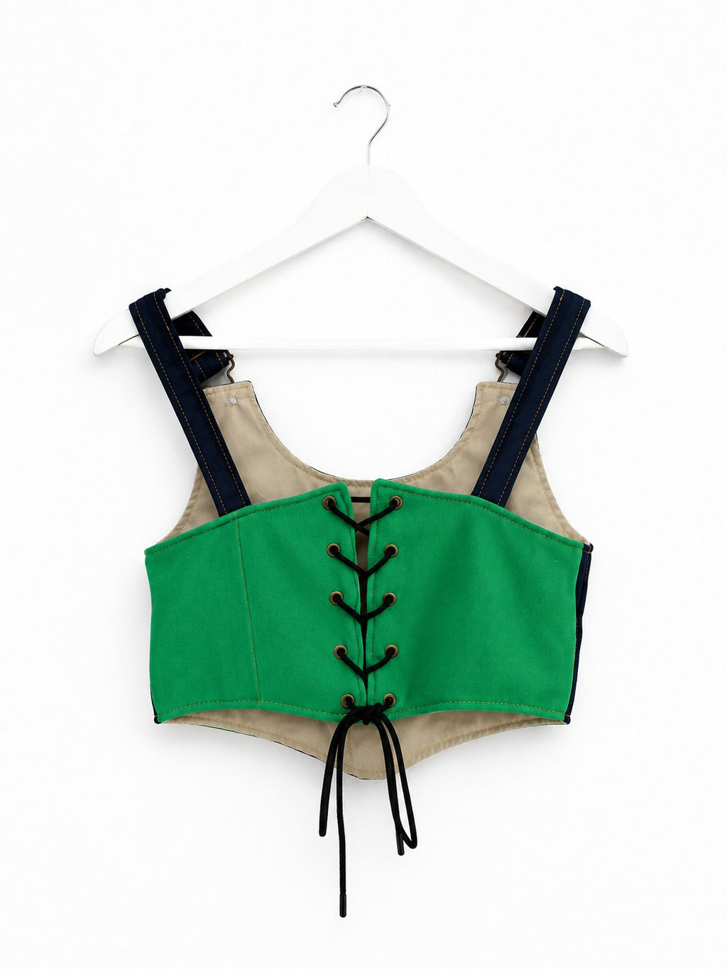 adidas Originals Reworked Corset Crop Top Navy Green Stripe Lace-Up Bustier