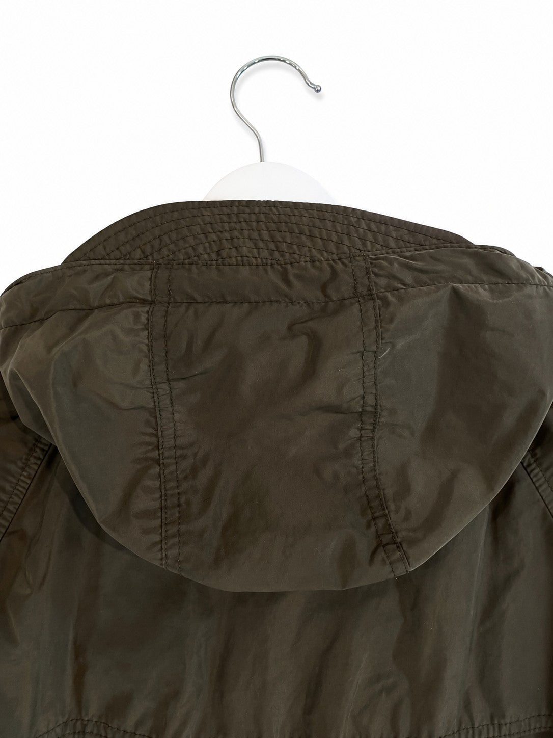 Burberry London Womens Hooded Parka Lightweight Rain Jacket Olive Nova Check