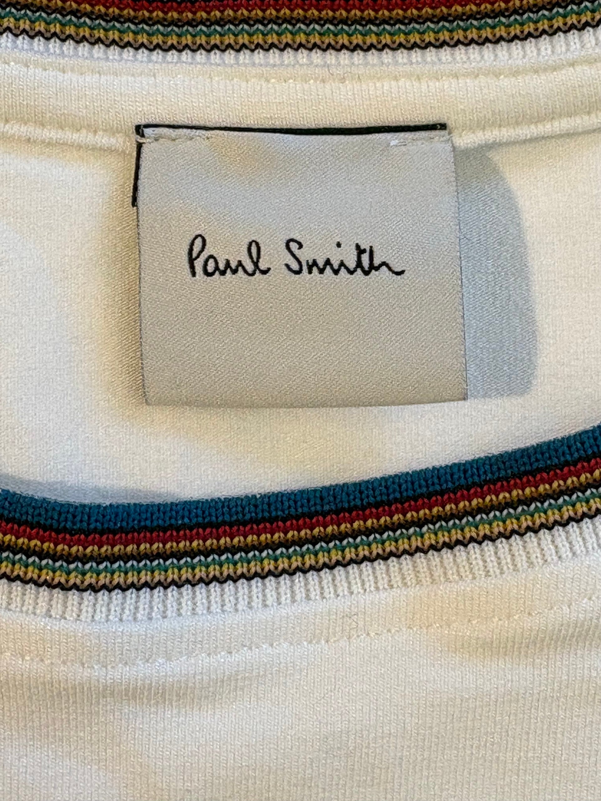 Paul Smith Women's Cream T-Shirt Signature Stripe Ringer Neck Short Sleeve Tee