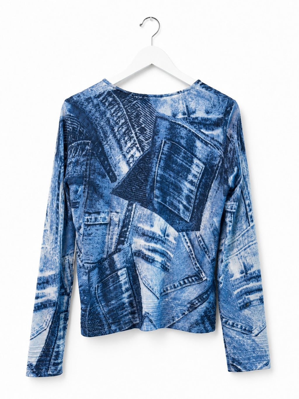 LEO & UGO Women's Denim-Print Cardigan Blue Studded Trompe l'oeil V-Neck Size 3
