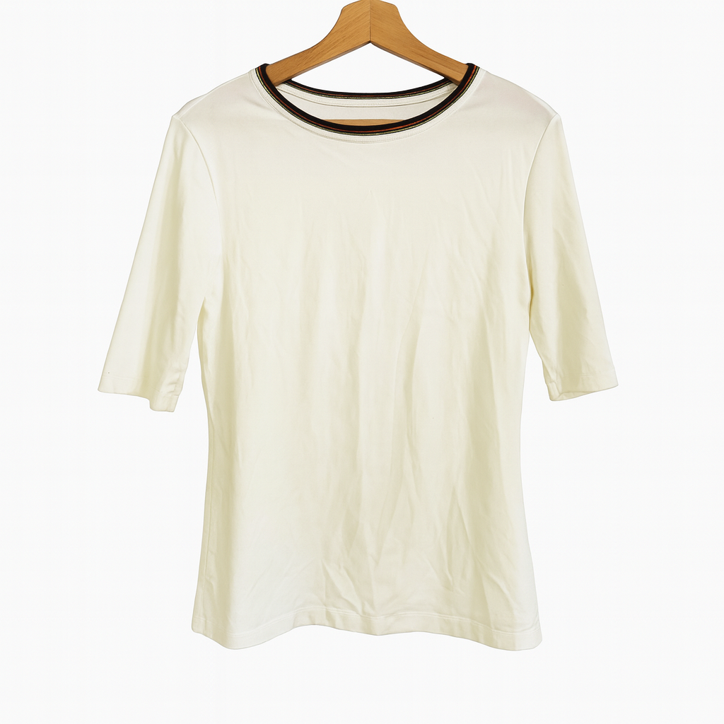 Paul Smith Women's Cream T-Shirt Signature Stripe Ringer Neck Short Sleeve Tee