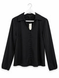 Banana Republic Black Satin Button-Front Blouse Collared Long Sleeve Women's S