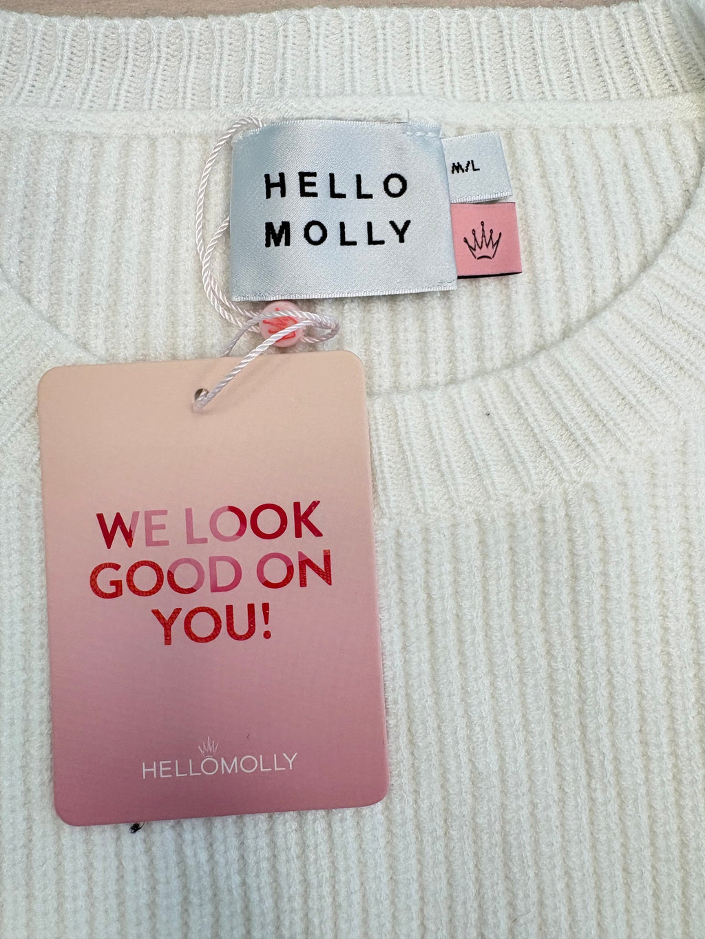 Hello Molly Cream Candy Cane Heart Knit Sweater Christmas Oversized Womens M/L
