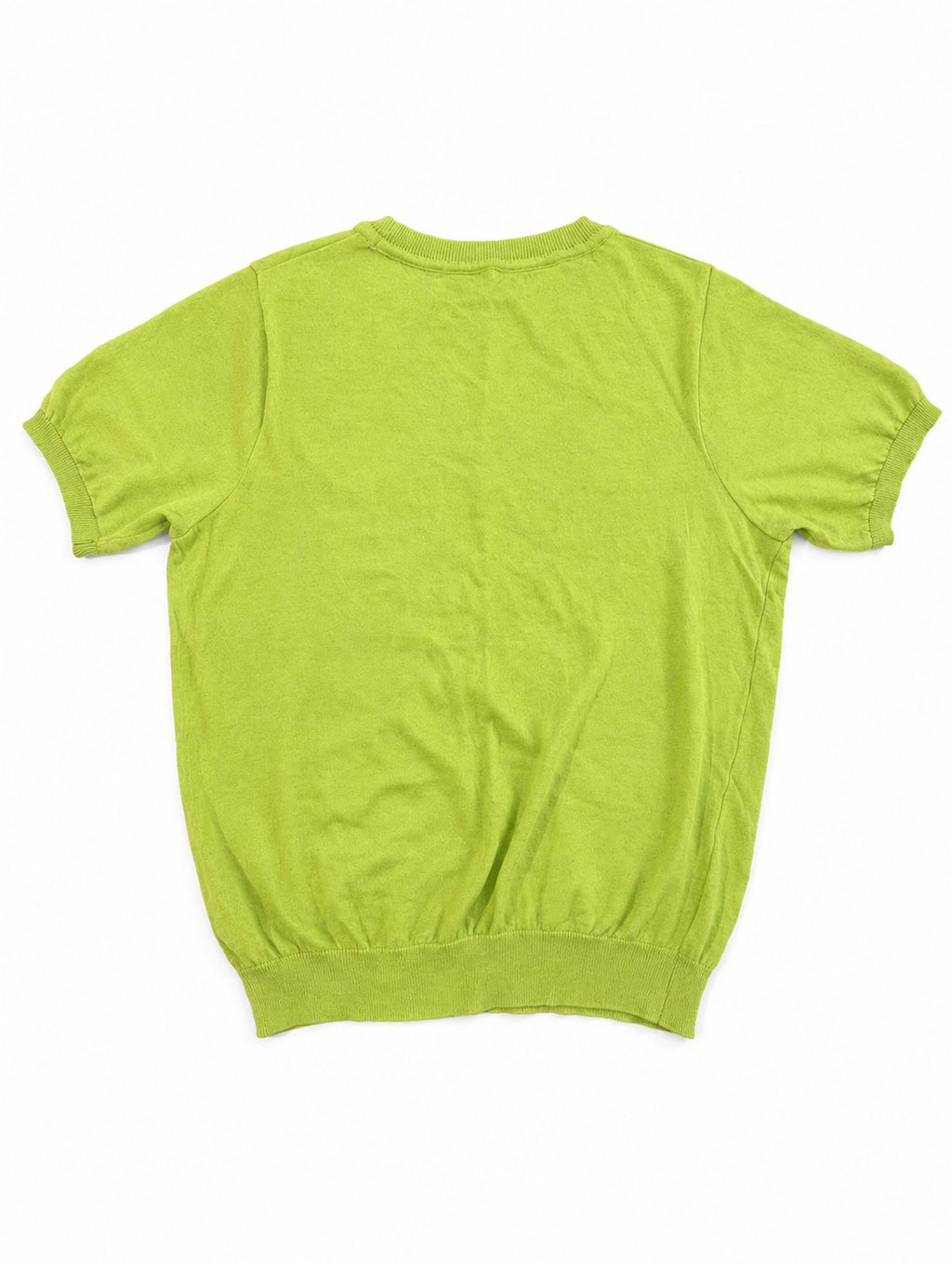 Geospirit Lime Green Short Sleeve Knit Top Embroidered "Concielo Blue Limpida"