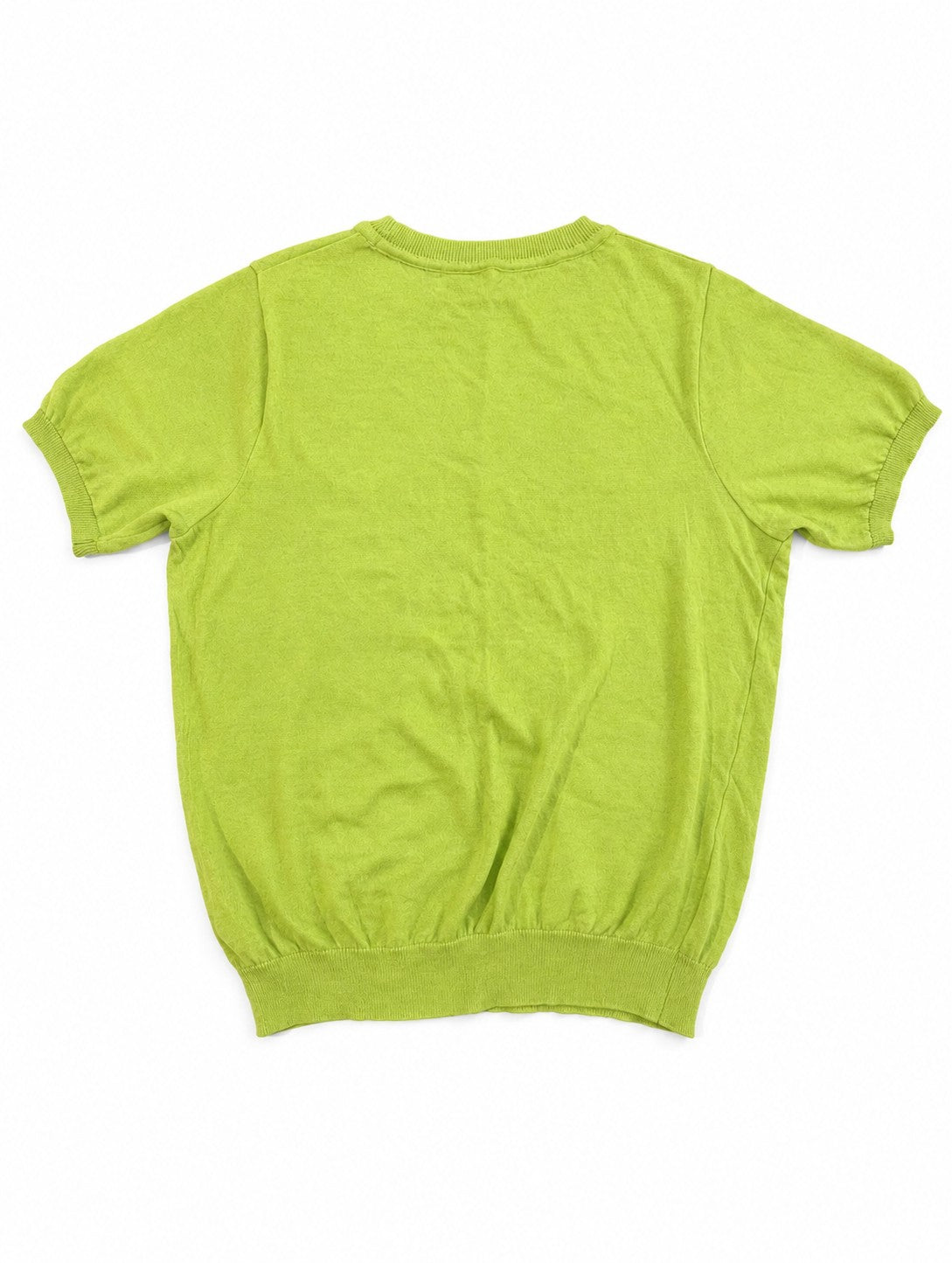 Geospirit Lime Green Short Sleeve Knit Top Embroidered "Concielo Blue Limpida"