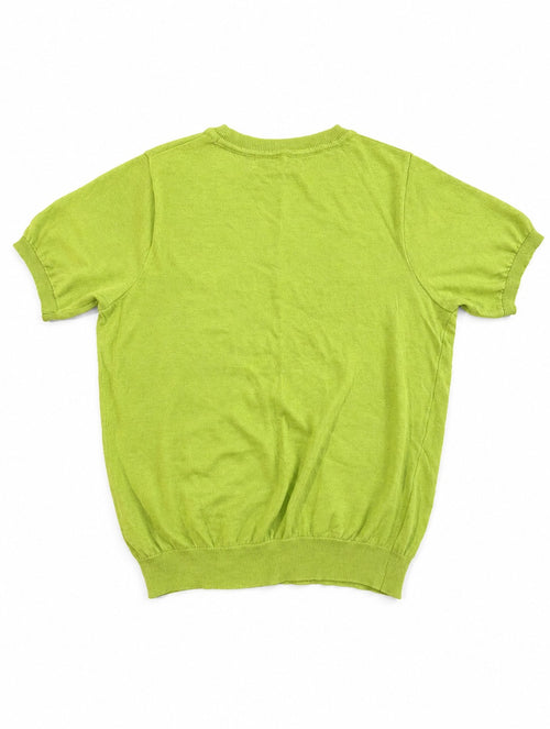 Geospirit Lime Green Short Sleeve Knit Top Embroidered "Concielo Blue Limpida"