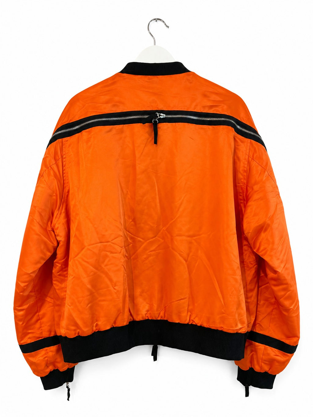mnml Orange & Black Zip-Detail Satin Bomber Jacket Men's XXXL Oversized