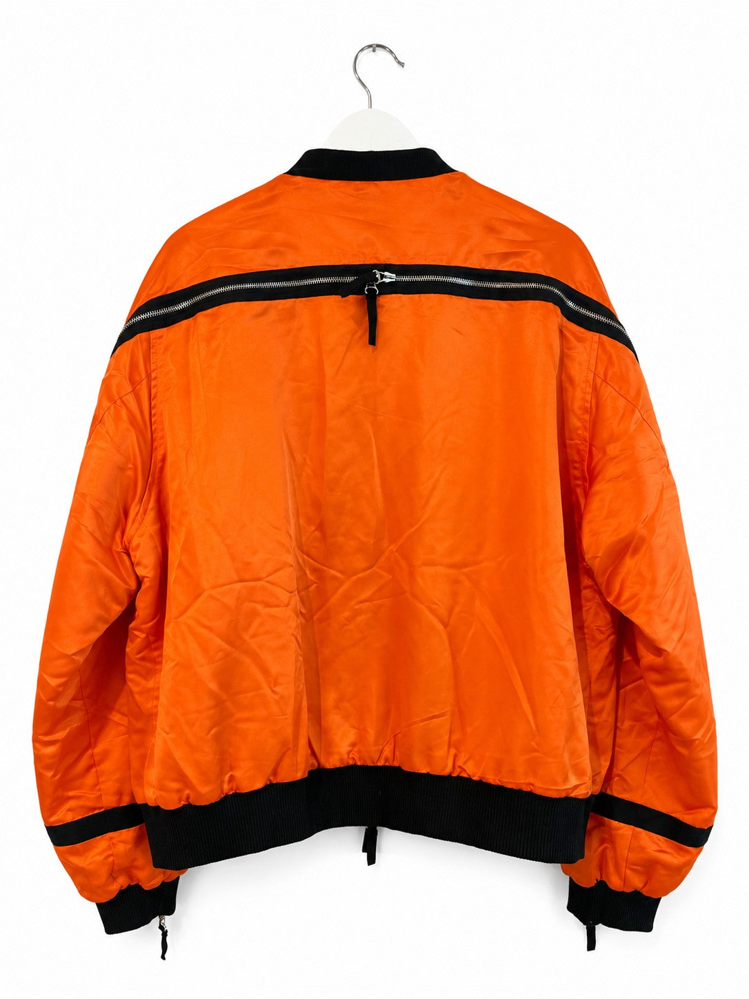 mnml Orange & Black Zip-Detail Satin Bomber Jacket Men's XXXL Oversized