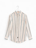 Men's Multi-Stripe Long Sleeve Button-Down Shirt Chest Pocket Cotton Blend