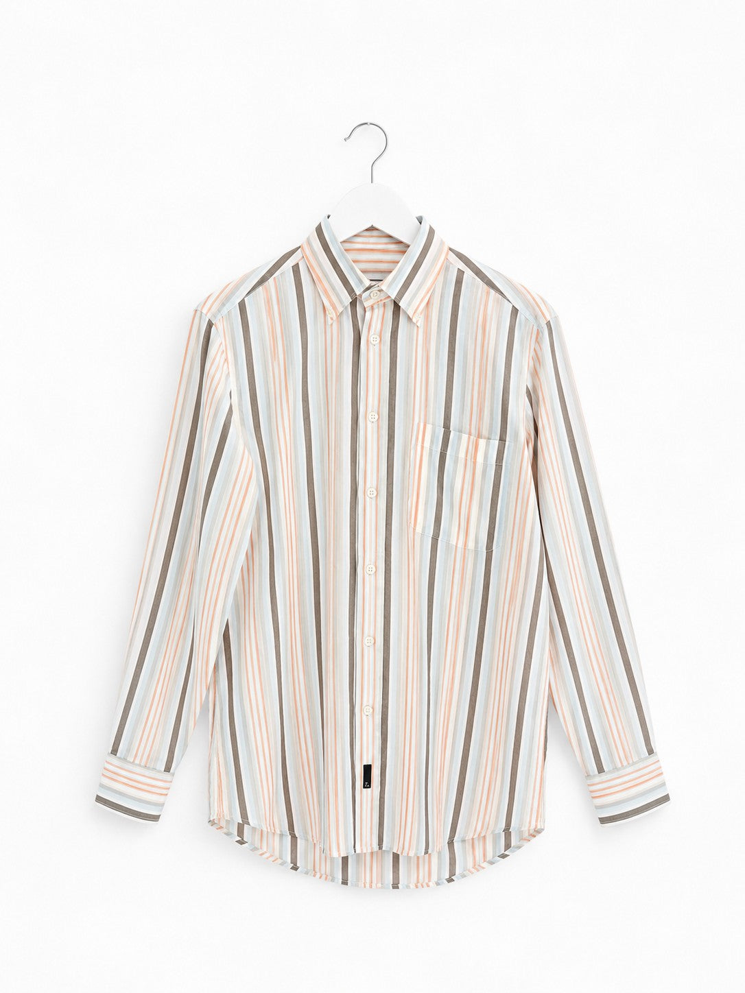 Men's Multi-Stripe Long Sleeve Button-Down Shirt Chest Pocket Cotton Blend