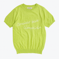 Geospirit Lime Green Short Sleeve Knit Top Embroidered "Concielo Blue Limpida"