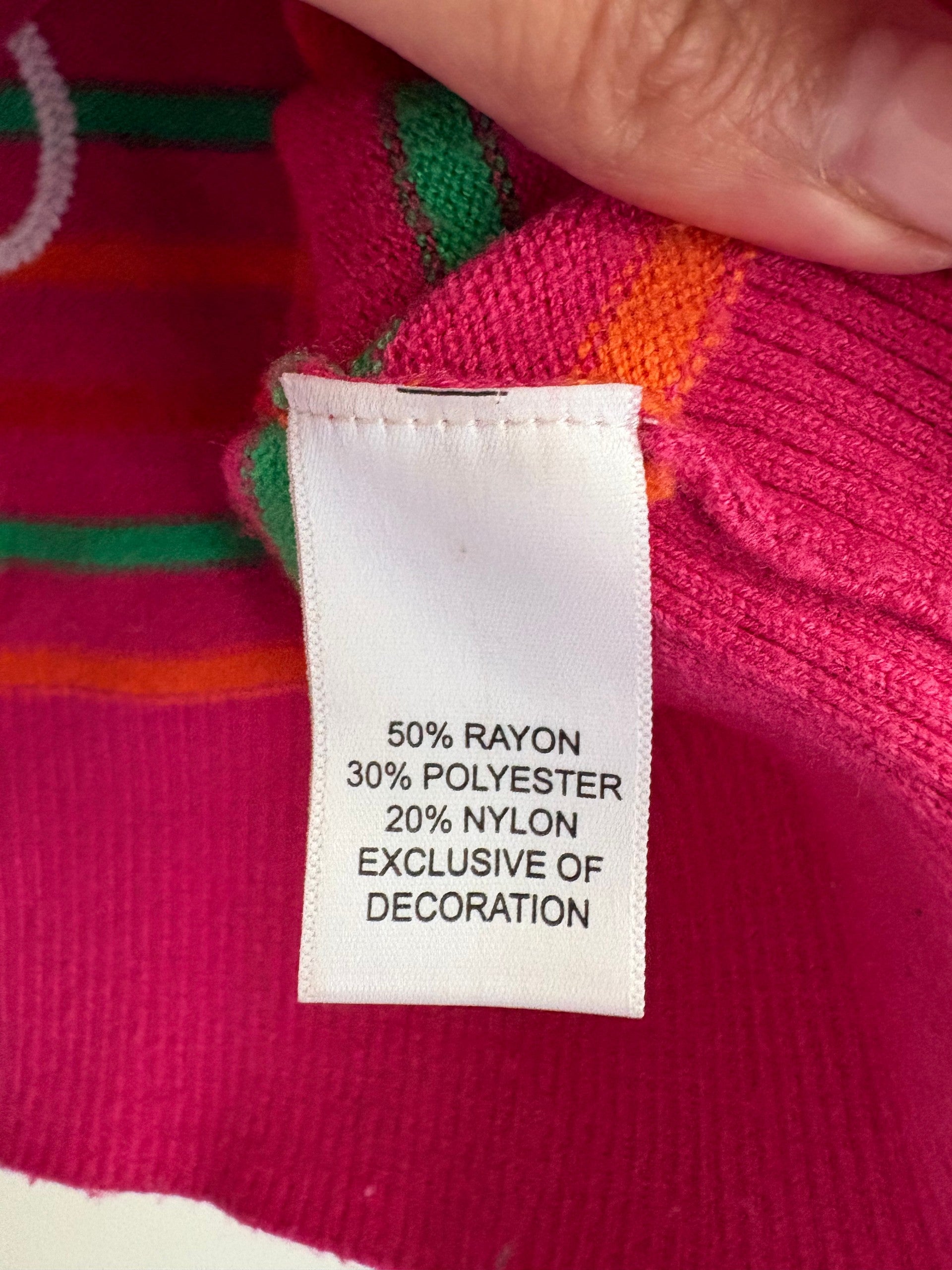XO KR Kerri Rosenthal Pink Striped V-Neck Sweater Heart Button Cuffs Womens