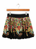 Floral Print Bubble Hem Mini Skirt Black Multicolor Boho Elastic Waist